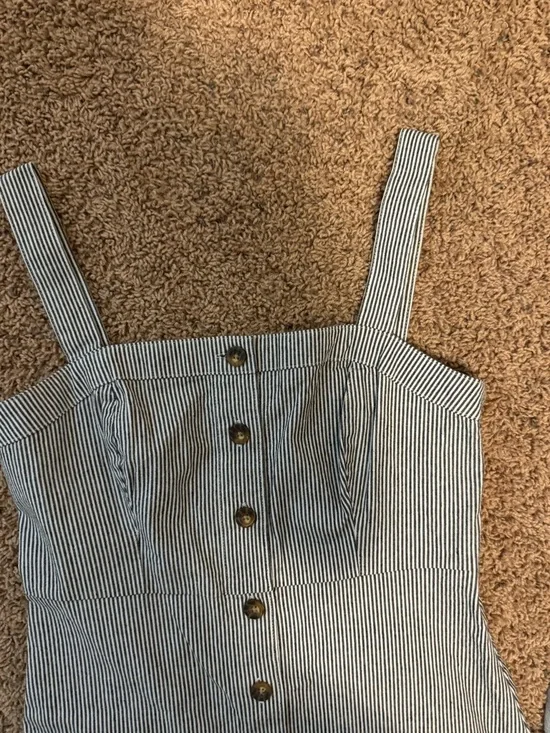Hollister Navy and White Pinstripe Button-Front Mini Dress Size Medium - Picture 3 of 7